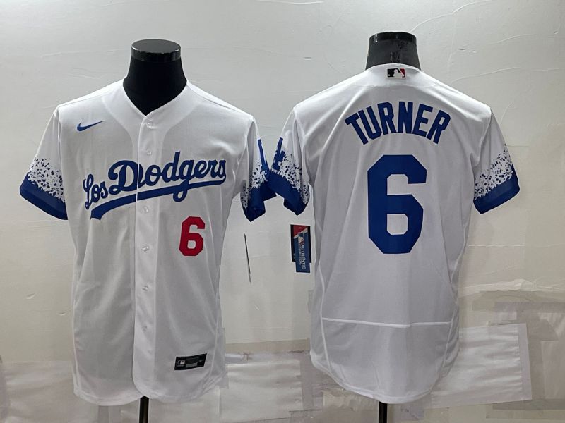 Men Los Angeles Dodgers 6 Turner White City Edition Elite Nike 2022 MLB Jersey